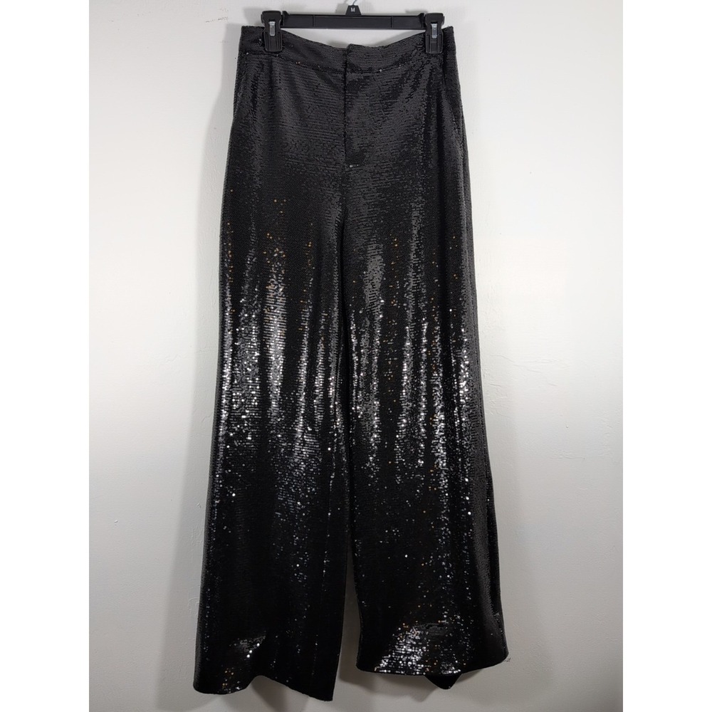 New Avec Les Filles Black Sequins Wide Leg Long Pants Size 4